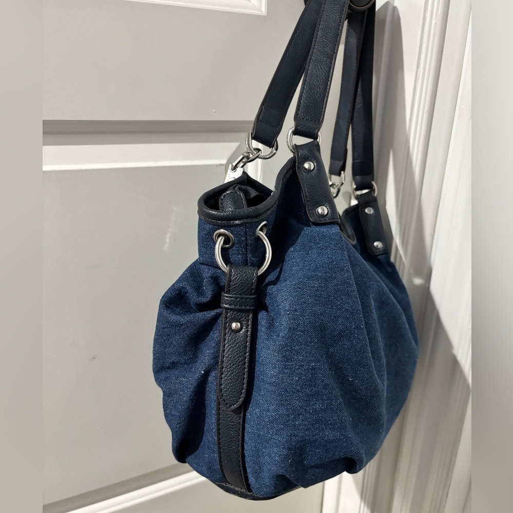 🍎🍎SOLD🍎🍎Y2K Denim Embroidered Floral Shoulder Bag Boho 2000s Blue Jean Purse - Picture 4 of 7